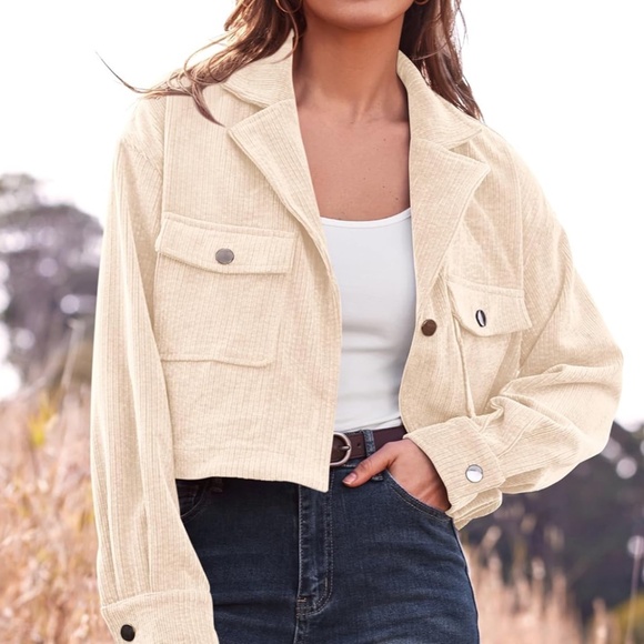 BTFBM Women's Corduroy Cropped Jacket Size XXL Cream White - Picture 2 of 7